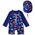 thumbnail image 1 of BOBOGOJP Toddler Baby Boy Swimsuit Shark/Turtle Long Sleeve One Piece Rash Guard Zip-up Bathing Suit Sunsuit Beachwear Dark Blue for Size 12-18 Months, 1 of 6