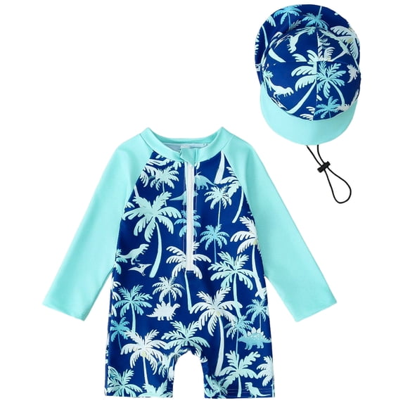 BOBOGOJP Toddler Baby Boy Swimsuit Shark/Turtle Long Sleeve One Piece Rash Guard Zip-up Bathing Suit Sunsuit Beachwear Green for Size 3-4 Years