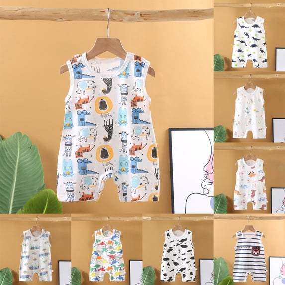 BOBOGOJP Toddler Baby Girl Boy Sleeveless Cartoon Romper Bodysuit Jumpsuit Animal One Piece Outfit Summer Clothes Multicolour for Size 0-6 Months