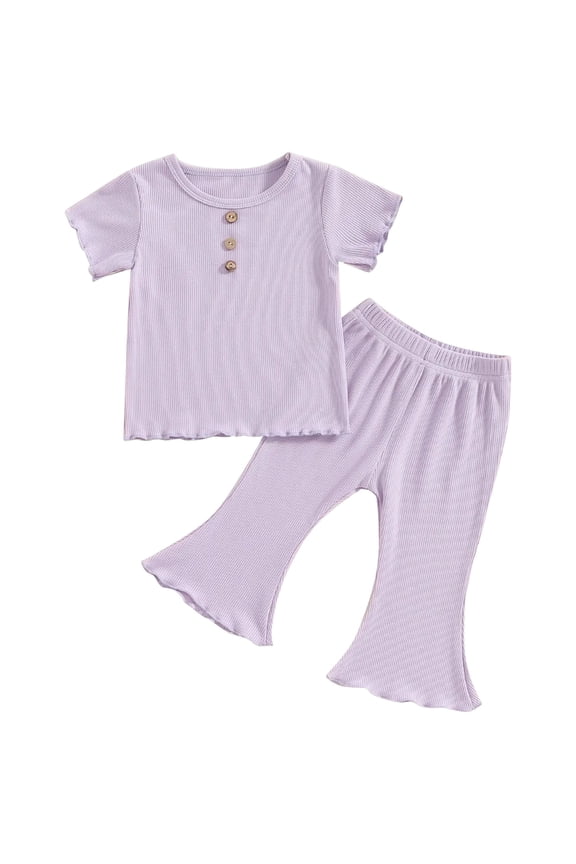 Toddler Baby Girl Clothes Fall/Winter Girls Outfits Ruffle Long Sleeve Tops Floral Flared Pants Girls' Clothing Sets Purple for Size 18-24 Months