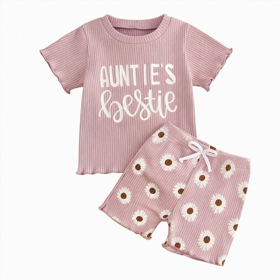 BOBOGOJP Toddler Baby Girl Summer Clothes Daddys Girl Short Sleeve T-Shirts Tops Shorts Set 6 12 18 24 Month 2T 3T Pink for Size 6-12 Months
