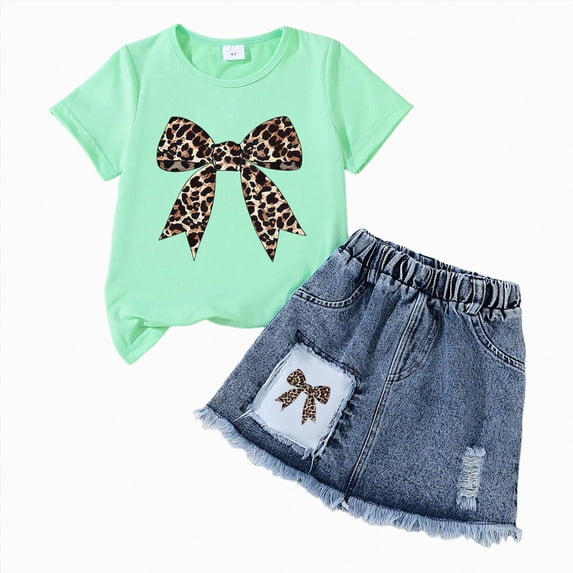 BOBOGOJP Toddler Baby Girls Summer Outfits Leopard Print Short Sleeve Pocket T-Shirt Tops Pants Clothes Sets