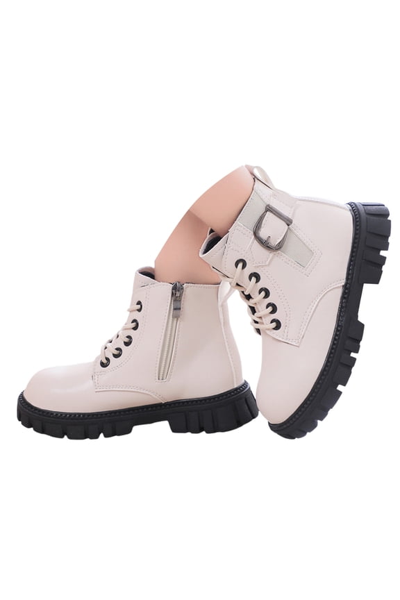 Toddler Boots Girls Boys Side Zipper Lace Up Dress Combat Boots for Toddler/Little Kid/Big Kid White for Size 13.5