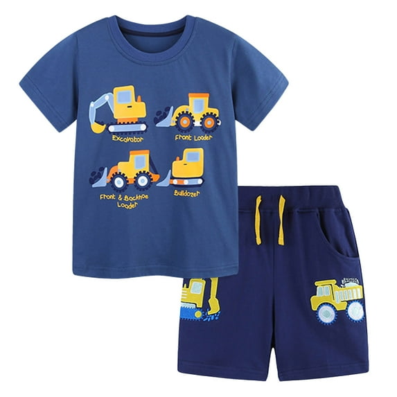 BOBOGOJP Toddler Boy Clothes Cartoon Cotton Summer Short Sleeve T-Shirt and Shorts Kids Outfit Set Blue for Size 6-7 Years