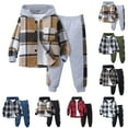 thumbnail image 1 of BOBOGOJP Toddler Boy Clothes Plaid Hooded Shirt - 2 Piece Outfit: Button Front Toddler Hoodie & Sweatpants Set Gray for Size 6 Years, 1 of 9