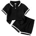 thumbnail image 1 of BOBOGOJP Toddler Boy Clothes Set Little Kids Summer Outfits Short Sleeve Button Down Shirt Top Shorts Set Black for Size 9-12 Months, 1 of 7
