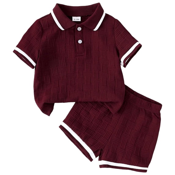 BOBOGOJP Toddler Boy Clothes Set Little Kids Summer Outfits Short Sleeve Button Down Shirt Top Shorts Set Wine for Size 12-18 Months
