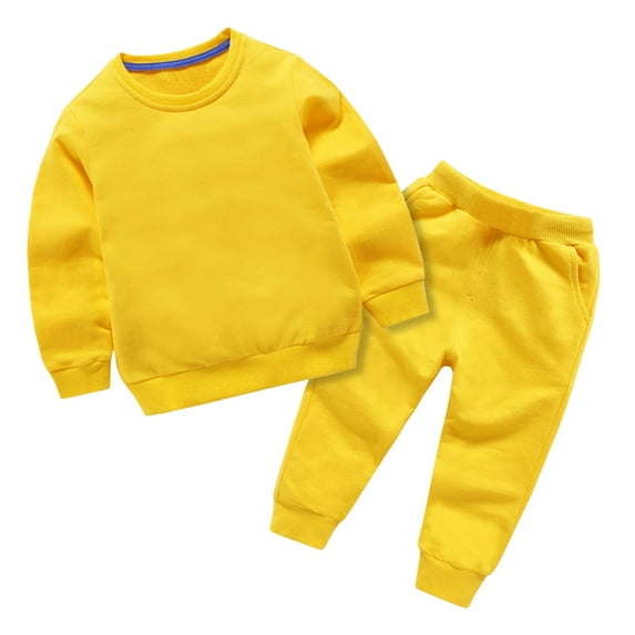BOBOGOJP Toddler Boy Outfits 2-Piece Solid Print Long Sleeve Sweatshirt Tops and Pants Set Boys Fall Winter Clothes Yellow for Size 10-11 Years