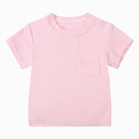 BOBOGOJP Toddler Boy Short Sleeve Shirts Cotton T-Shirts with Pocket Round Neck Tee Tops Pink for Size 6-9 Months