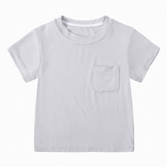 BOBOGOJP Toddler Boy Short Sleeve Shirts Cotton T-Shirts with Pocket Round Neck Tee Tops Size 18M-5T(Light Gray,6-9 Months)