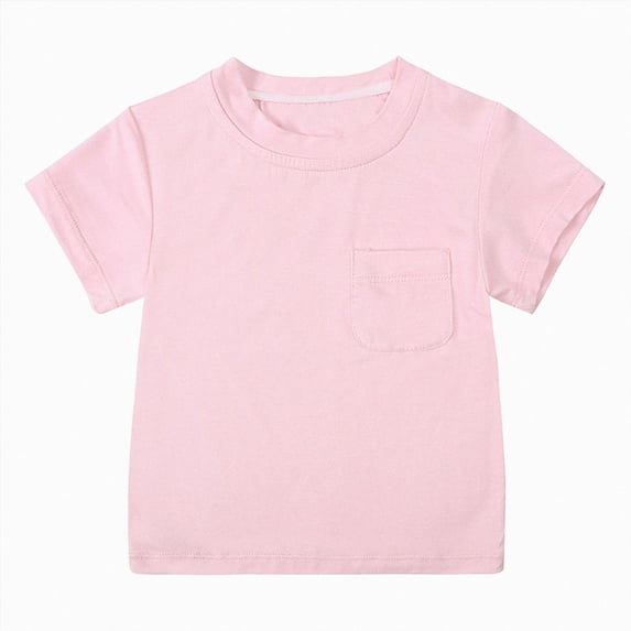 BOBOGOJP Toddler Boy Short Sleeve Shirts Cotton T-Shirts with Pocket Round Neck Tee Tops Size 18M-5T(Pink,2-3 Years)