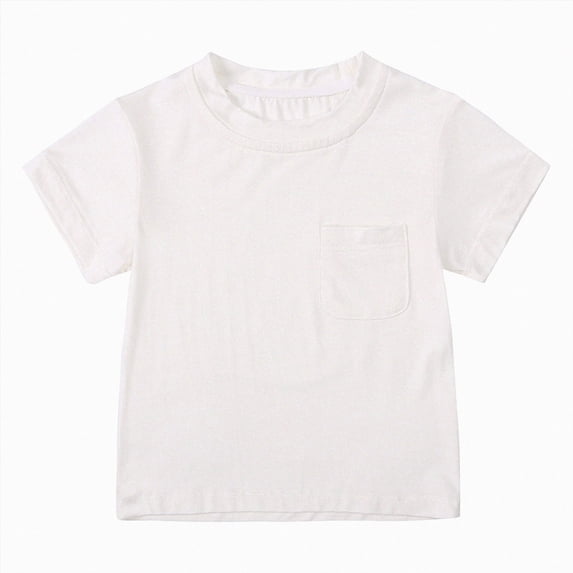 BOBOGOJP Toddler Boy Short Sleeve Shirts Cotton T-Shirts with Pocket Round Neck Tee Tops White for Size 9-12 Months