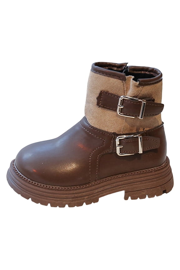 Toddler Boys Girls Combat Boots Waterproof Ankle Boots With Side Zipper Brown for Size 11