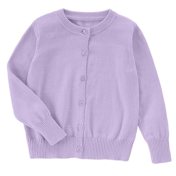 BOBOGOJP Girls' Cardigans Sweater Cotton Button Solid Long Sleeve Knit Sweaters Purple for Size 13-14 Years