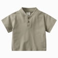 thumbnail image 1 of BOBOGOJP Toddler Boys Short Sleeve Henley Shirt Casual Cotton Shirts Basic Tee Tops Brown for Size 18-24 Months, 1 of 9