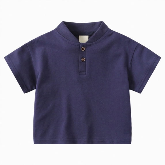 BOBOGOJP Toddler Boys Short Sleeve Henley Shirt Casual Cotton Shirts Basic Tee Tops Navy for Size 5-6 Years