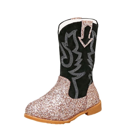 BOBOGOJP Toddler Cowgirl Boots Glitter Girls Cowboy Boots Ankle Toddler Boot Little Kid Western Horse Riding Shoes Party Birthday Dress Up Gold for Size 12.5