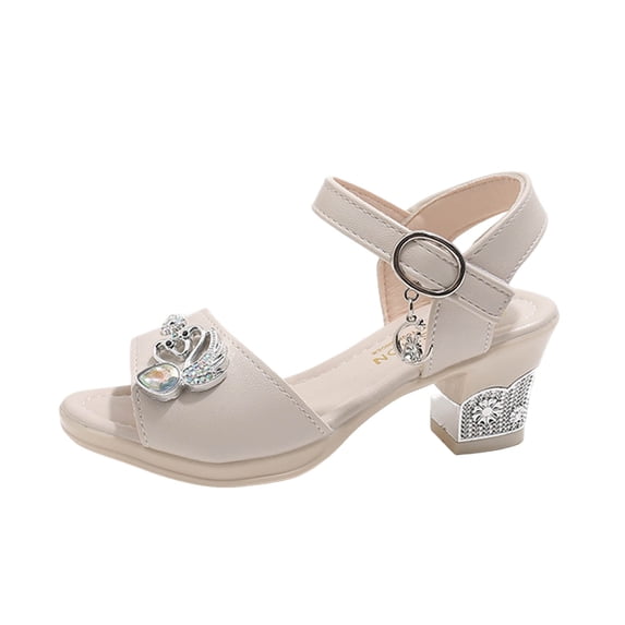 BOBOGOJP Toddler Dress Shoes Little Girls Heels Flower Girl Sandals Open Toe Big Kid Wedding Party Shoes Beige for Size 12.5