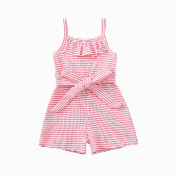 BOBOGOJP Toddler Girl Clothes Striped Waffle Sleeveless Jumpsuit Casual Shorts Summer Baby Romper 0 6 12 18 24 Months 2T 3T Pink for Size 2-3 Years