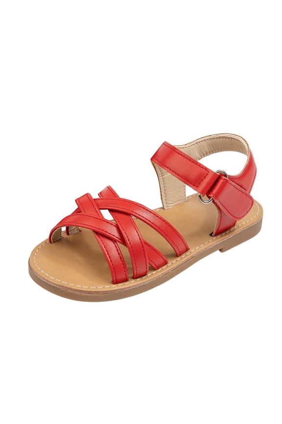 Toddler Girl Sandals - Little Girl Easter Summer Dress Shoes Lightweight Open Toe Beach Holiday. Red for Size 12