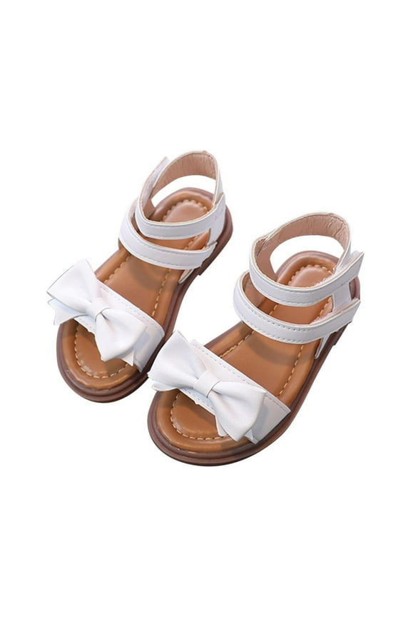 Toddler Girl White Sandals Easter Flower Girl Dress Shoes Open Toe Little Kid Summer Flats White for 7
