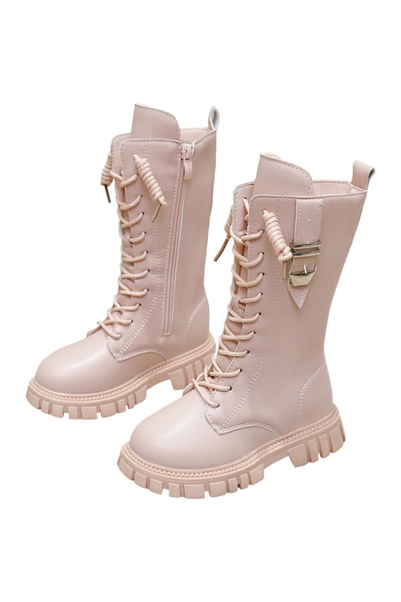 Toddler Girls Boots Mid-Calf Fall Winter Booties for Little Girls With Buckle Pink for Size 13