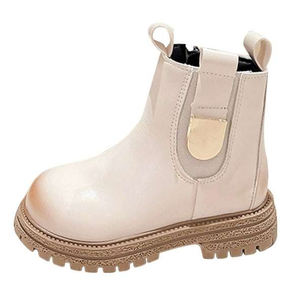 BOBOGOJP Toddler Girls Boys Combat Ankle Boots Little Kid Waterproof Outdoor Chelsea Fall Booties Leather Comfort Shoes Beige for Size 13.5