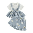 thumbnail image 1 of BOBOGOJP Toddler Girls Clothes Ruffle Short Sleeves Crewneck Tops and Shorts with Pockets Cute Summer 2 Pieces Short Sets Blue for Size 2-3 Years, 1 of 3