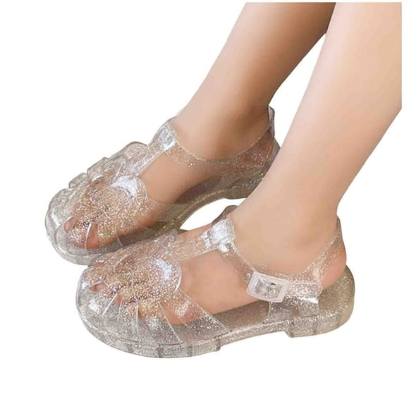 BOBOGOJP Toddler Girls Jelly Sandals Soft Rubber Sole Closed Toe Summer Shoes Mary Jane Dress Princess Flat White for 10