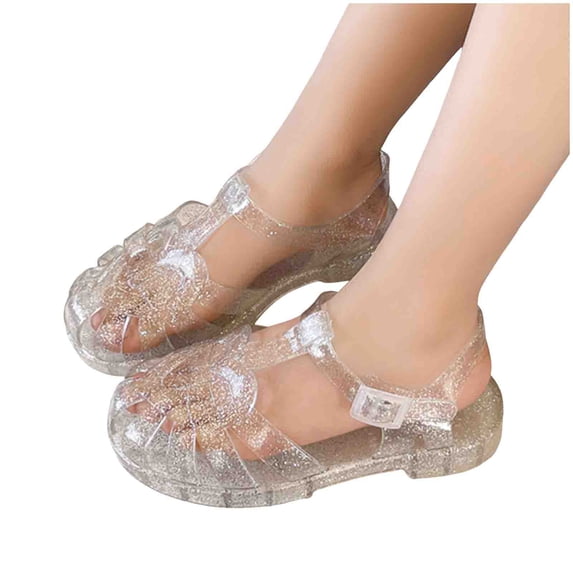 BOBOGOJP Toddler Girls Jelly Sandals Soft Rubber Sole Closed Toe Summer Shoes Mary Jane Dress Princess Flat White for 13