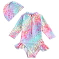 thumbnail image 1 of BOBOGOJP Toddler Girls Long Sleeve Swimsuit One Piece Ruffle Zipper Rash Guard Bathing Suit UPF 50+ Kid Swimwear Pink for Size 1-2 Years, 1 of 9