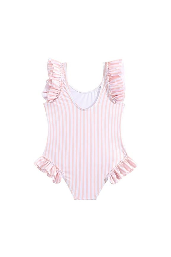 Toddler Girls One Piece Swimsuits Cute Ruffle Bathing Suit Little Kids UPF 50+ Quick Dry Beach Swimwear (Pink,5 Years)