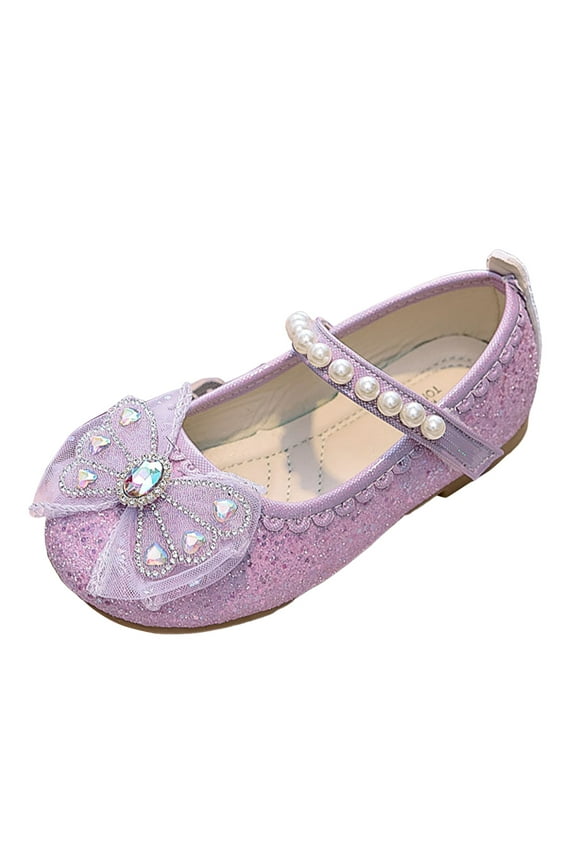 Toddler Girls Sparkle Princess Mary Jane Ballet Flats Glitter Bow Flower Girl Wedding School Party Shoes for Little Kids Purple for Little Child 10.5