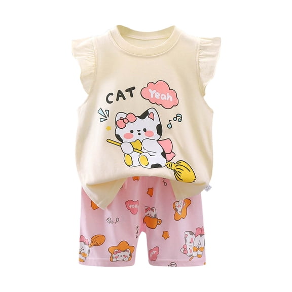 BOBOGOJP Toddler Girls Summer Outfit Cotton Top and Shorts Clothing Set Black for Size 4-5 Years