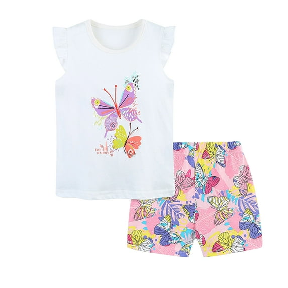 BOBOGOJP Toddler Girls Summer Outfit Cotton Top and Shorts Clothing Set White for Size 1-2 Years
