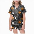 thumbnail image 1 of BOBOGOJP Toddler Halloween Pajamas Girls Pumpkin Ghost Pjs Button Down Shirt Top and Shorts Kid Girl Halloween Sleepwear Loungewear Set (Grey,12-13 Years), 1 of 4