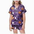 thumbnail image 1 of BOBOGOJP Toddler Halloween Pajamas Girls Pumpkin Ghost Pjs Button Down Shirt Top and Shorts Kid Girl Halloween Sleepwear Loungewear Set (Purple,8-9 Years), 1 of 5