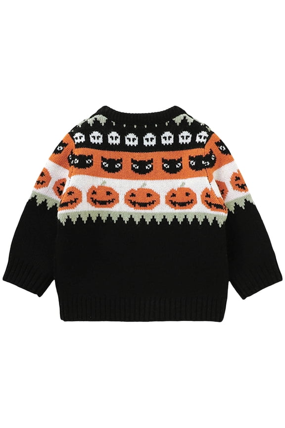 Toddler Halloween Sweaters 2025 Baby Boy Girl Pumpkin Knitted Sweater Kids Fall Winter Warm Cute Pullover Sweatshirt Black for Size 18-24 Months