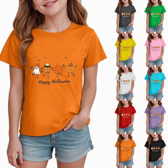 BOBOGOJP Toddler Halloween Tshirts Cute Pumpkin Trendy Casual Tee Boys Girls Short Sleeve Tops,Size 9-10 Years