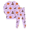 thumbnail image 1 of BOBOGOJP Toddler Kids Boys Girls Halloween Pajamas - Long Sleeve Shirts Pants 2 Piece Pajama Sets, Pumpkin Skeleton Prints Sleepwear Clothes Purple for Size 8-9 Years, 1 of 9