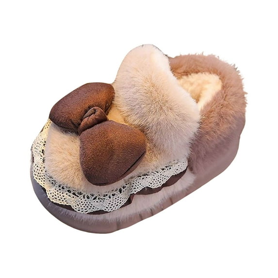 BOBOGOJP Toddler Kids Slippers Girls Boys House Shoes Winter Slippers Plush Warm Soft with Cute Cartoon Design Indoor Shoes Brown for Size 10