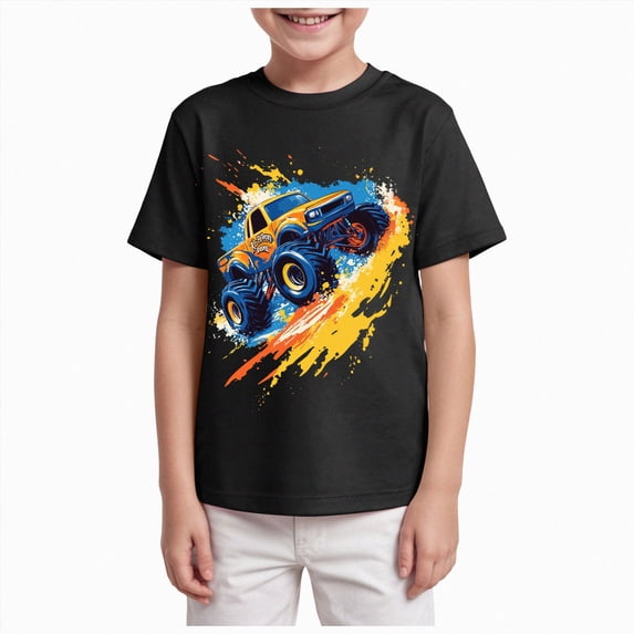 BOBOGOJP Toddler Shirts Boys Kids Construction Alphabet Truck Graphic Short Sleeve Tee Shirt Clothes Black for Size 3-4 Years