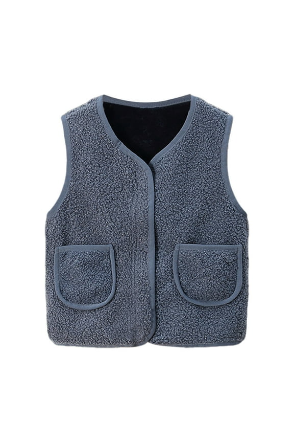 Toddler Vest for Girls Boy, Sleeveless Sherpa Fleece Vest Fall Winter Button Down Waistcoat Outerwear Navy for Size 4-5 Years