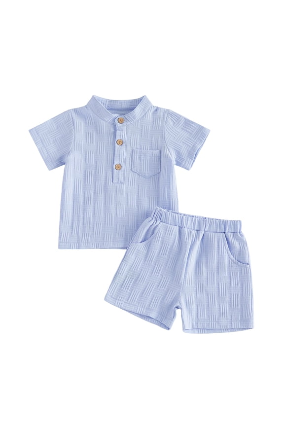 Toddlers and Baby Boys' Summer Clothes Infant Boy Button-town Shirt and Short Set Outfits(Sky Blue, 3-4 Years)