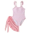 thumbnail image 1 of BOBOGOJP Tween Girl Leopard/Floral Print One Piece Swimsuit with Ruffle Trim & Cover Up Skirt 2 Piece Swimwear Set Pink for Size 7-8 Years, 1 of 9