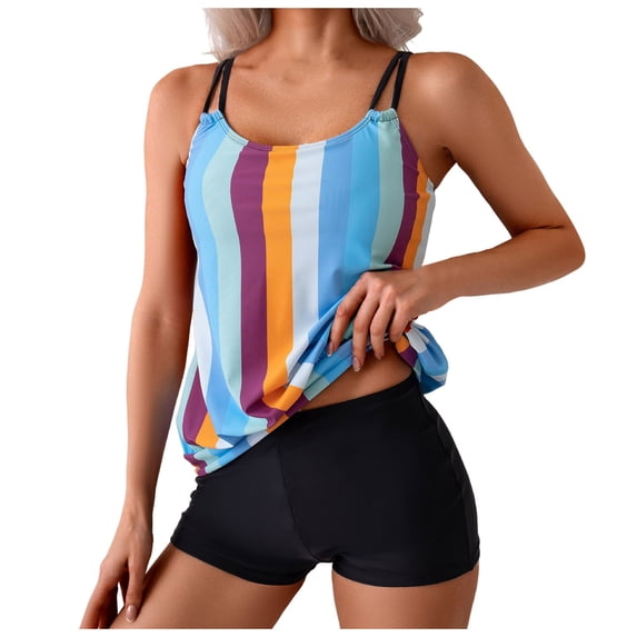 BOBOGOJP Two Piece Tankini Swimsuits for Women with Shorts Tummy Control Bathing Suits Athletic Swimwear Blue for Size S