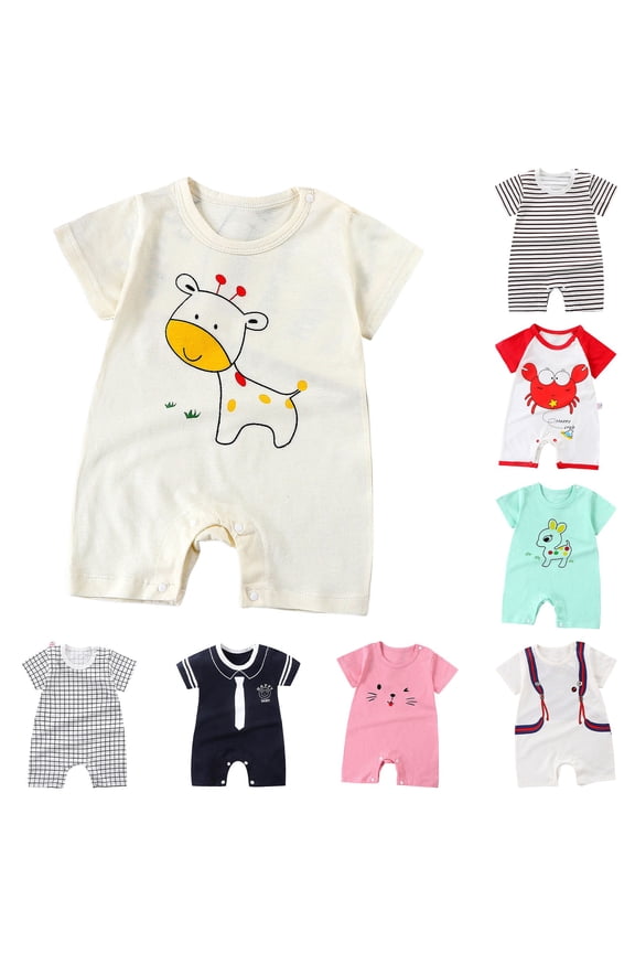 Unisex Baby Cotton Romper Boys Short Sleeve One-Piece Jumpsuit Girls Snap-up Bodysuits Summer Clothes Outfits 3-18M Navy for Size 12-18 Months