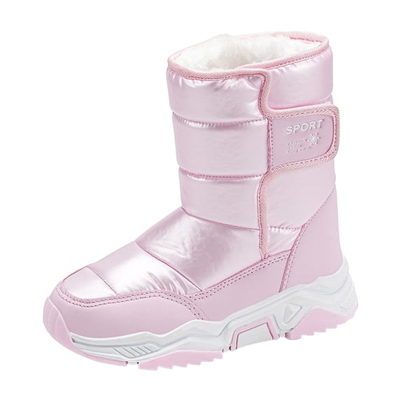 BOBOGOJP Boys Girls Snow Boots Water-Resistant Outdoor Warm Cozy Anti-Slip Mid Calf Fleece Lining Winter Shoes for Toddler/Little/Big Kids Pink for Size 1