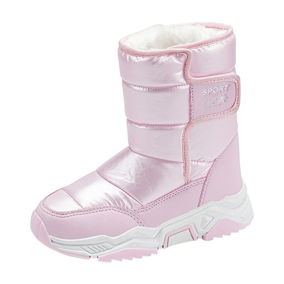 BOBOGOJP Winter Boots for Boys Water-Resistant Outdoor Warm Cozy Anti-Slip Mid Calf Lining Winter Shoes for Toddler/Little/Big Kids Pink for Size 26