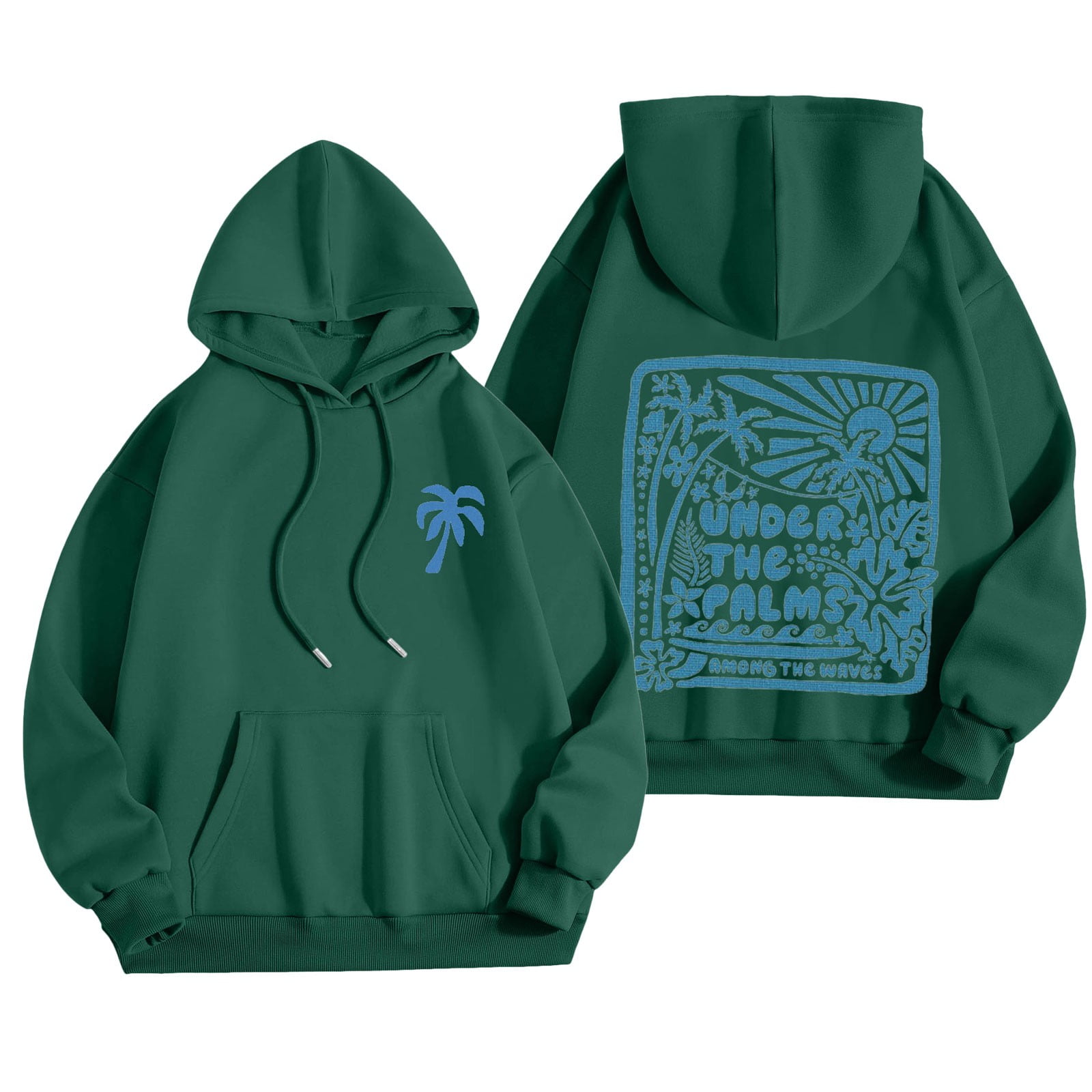 Women's Acid Wash Pullover with Kangaroo Pocket in Green
